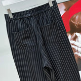 Pleated Striped Loose Crystal Flare Trousers
