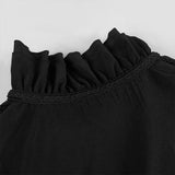 Victorian High-Neck Lace Jabot Blouse with Ruffle Collar