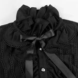 Victorian High-Neck Lace Jabot Blouse with Ruffle Collar