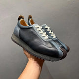 Leather Spliced Lace Up Sneakers
