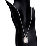 Handcrafted White Faux Opal Splash Silver Plated Chain Necklace