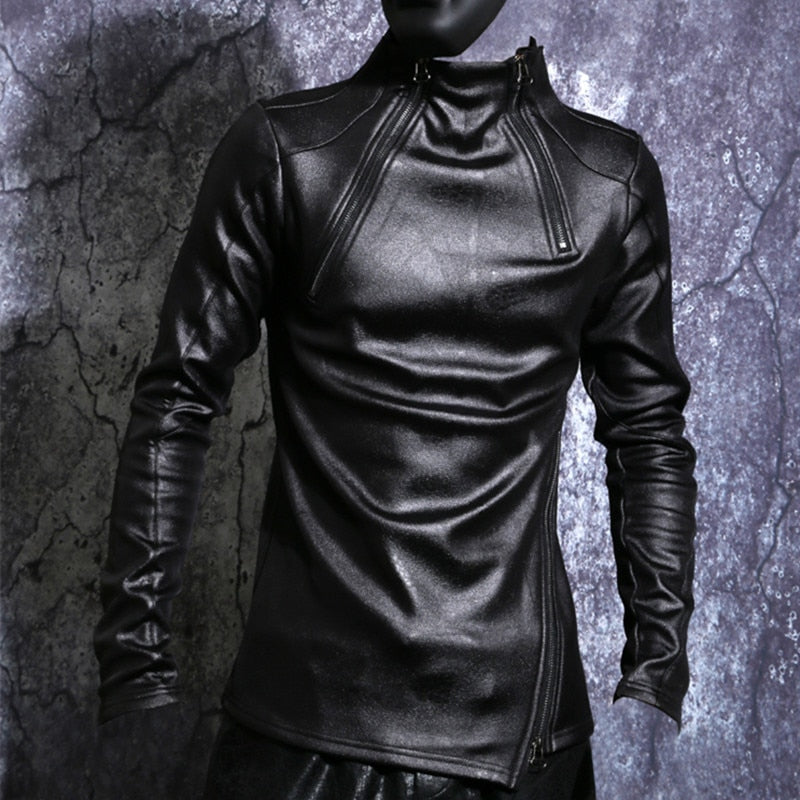 Faux Leather Double Zip Pullover