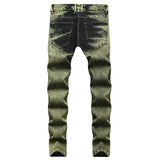 Faded Green Washed Stretch Denim Jeans