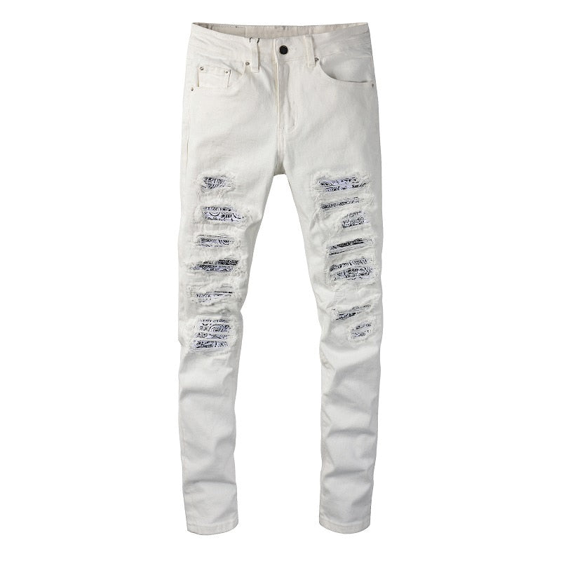 super white ripped stretch denim jeans