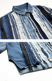 Blue Pleated Striped Tassel Shirt