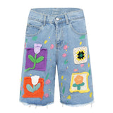 Denim Knit Flower Shorts