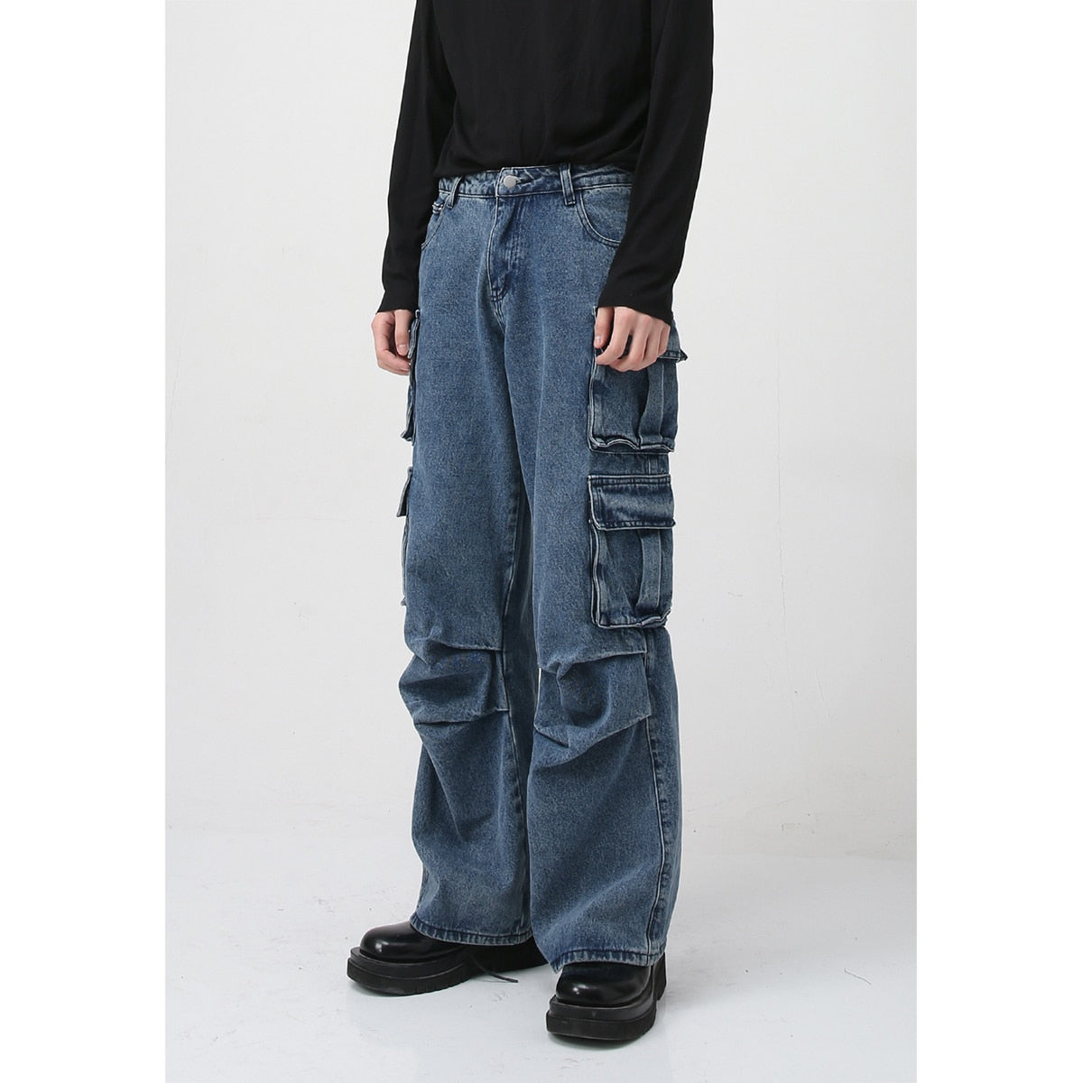 Loose Multi Pocket Baggy Blue Jeans