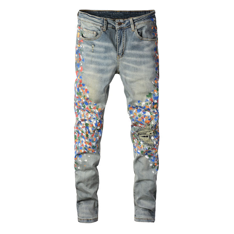 colour space painted dot denim jeans