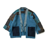 Handmade Knitted Earth Tone Blue Cardigan Sweater
