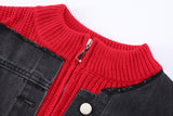 Zip-up Cargo Denim Sweater