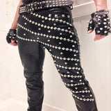 Punk PU Motorcycle Studded Leather Pants