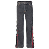 Side Striped Double Layer Zipper Jeans