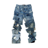 Detached Layered Denim Handmade Patched Jeans