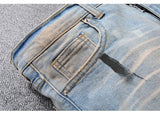 Distressed Rivet Ripped Denim Jeans