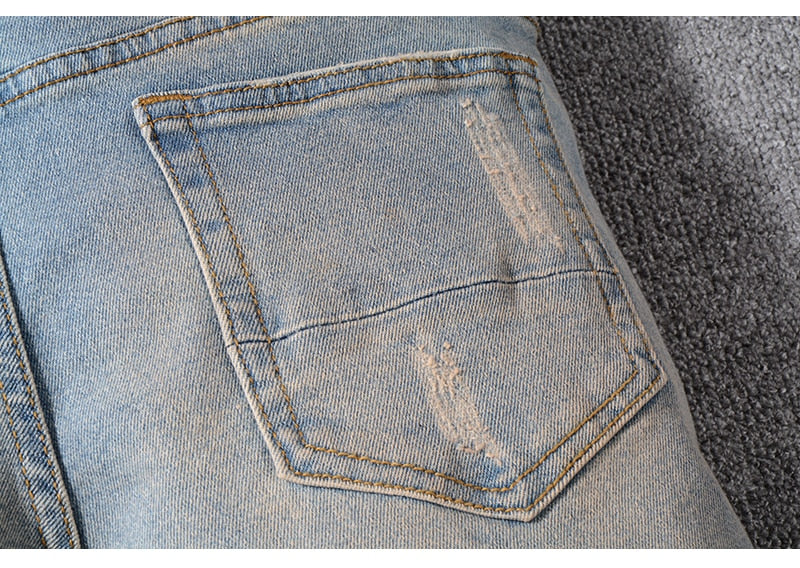Distressed Rivet Ripped Denim Jeans