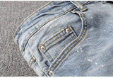 blue denim black crystal ripped jeans