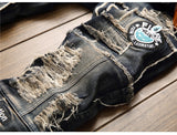embroidered patchwork ripped stretch denim jeans