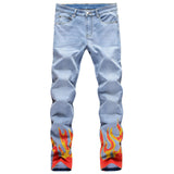 Fire Flame Light Blue Denim Jeans