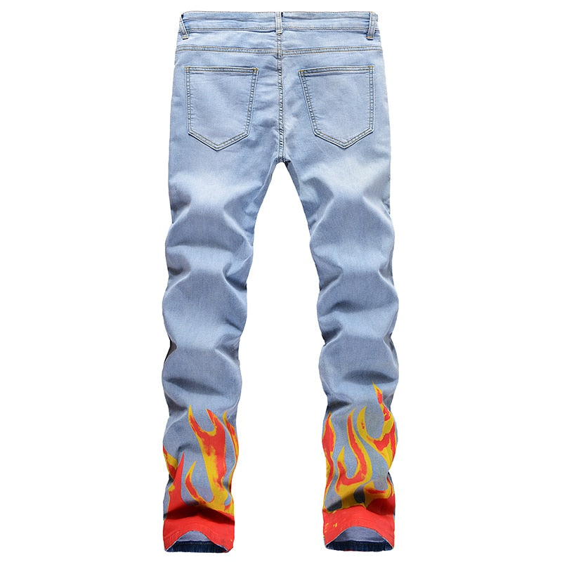 Fire Flame Light Blue Denim Jeans