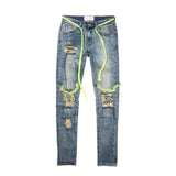 Neon Ripped Chain High Street Jeans