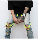 Neon Ripped Chain High Street Jeans