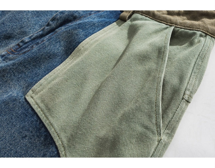Patchwork Multi-Pocket Baggy Denim Jeans