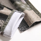 Faint Green Grey Patchwork Multi-cut Denim Jeans