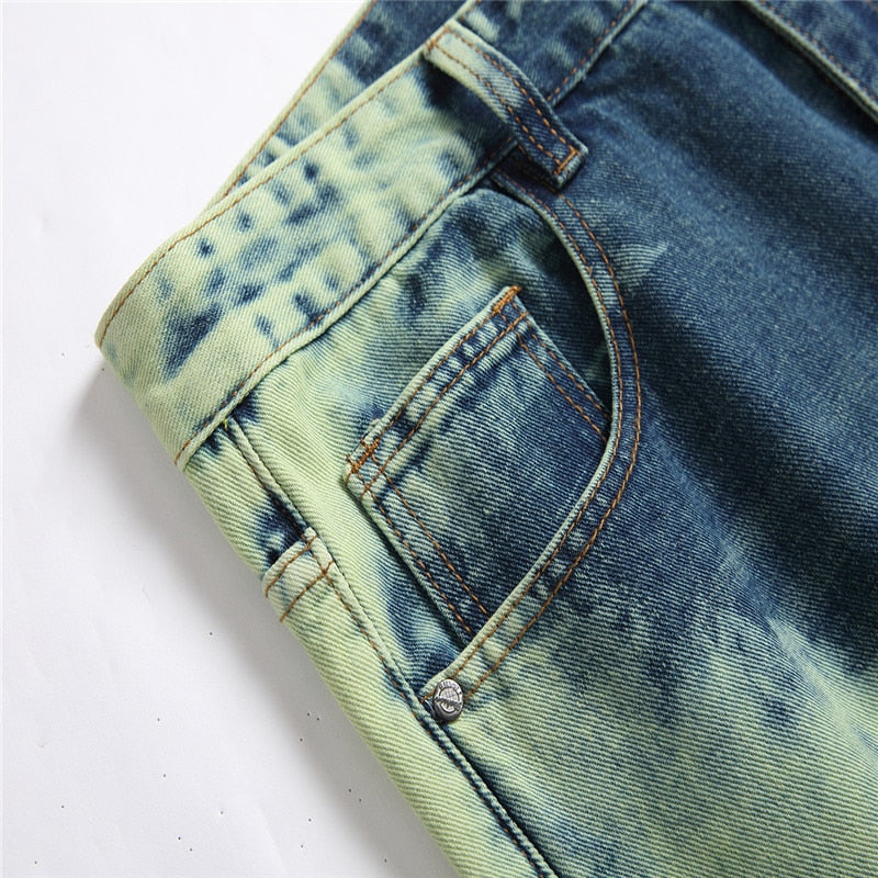 Two Tone Neon Washed Denim Jeans