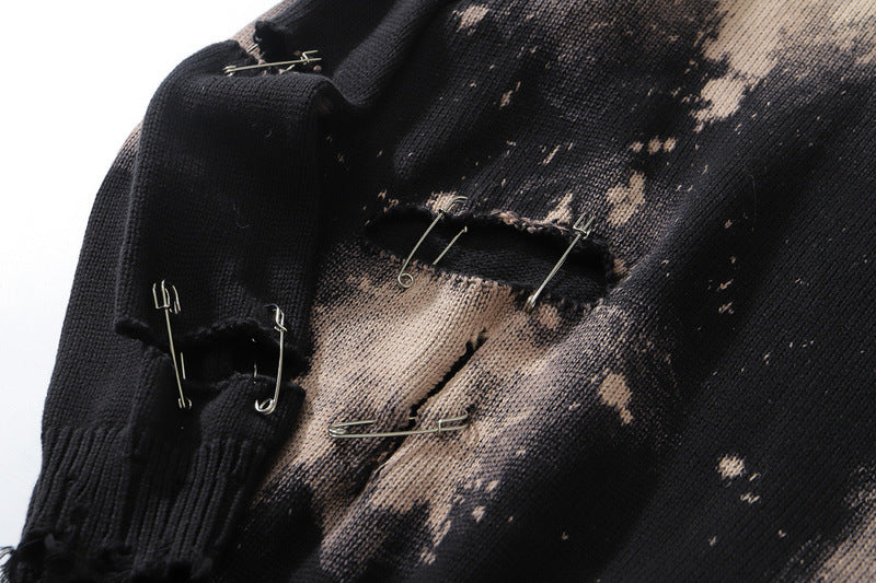 Distressed Bleached Pins Ripped Sweater