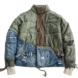 Olive Bubble Padded Patched Denim Jacket