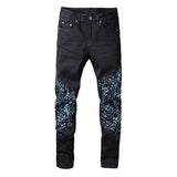 Black Blue Painted Drip Denim Jeans