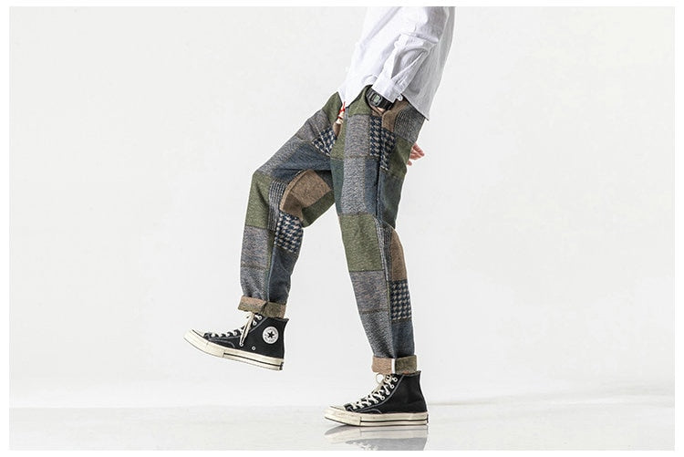 Houndstooth Patchwork Elastic Joggers