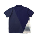 Retro Denim Patchwork Striped Polo Shirt