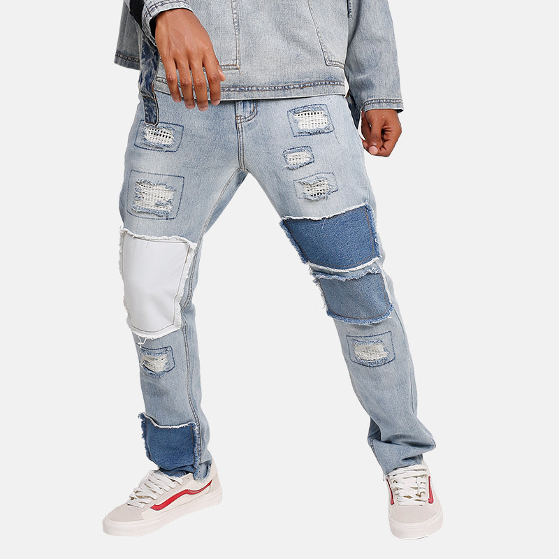Quad Patched Ripped Denim Jeans - limetliss
