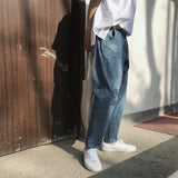 Korean Dark Washed Denim Jeans - limetliss