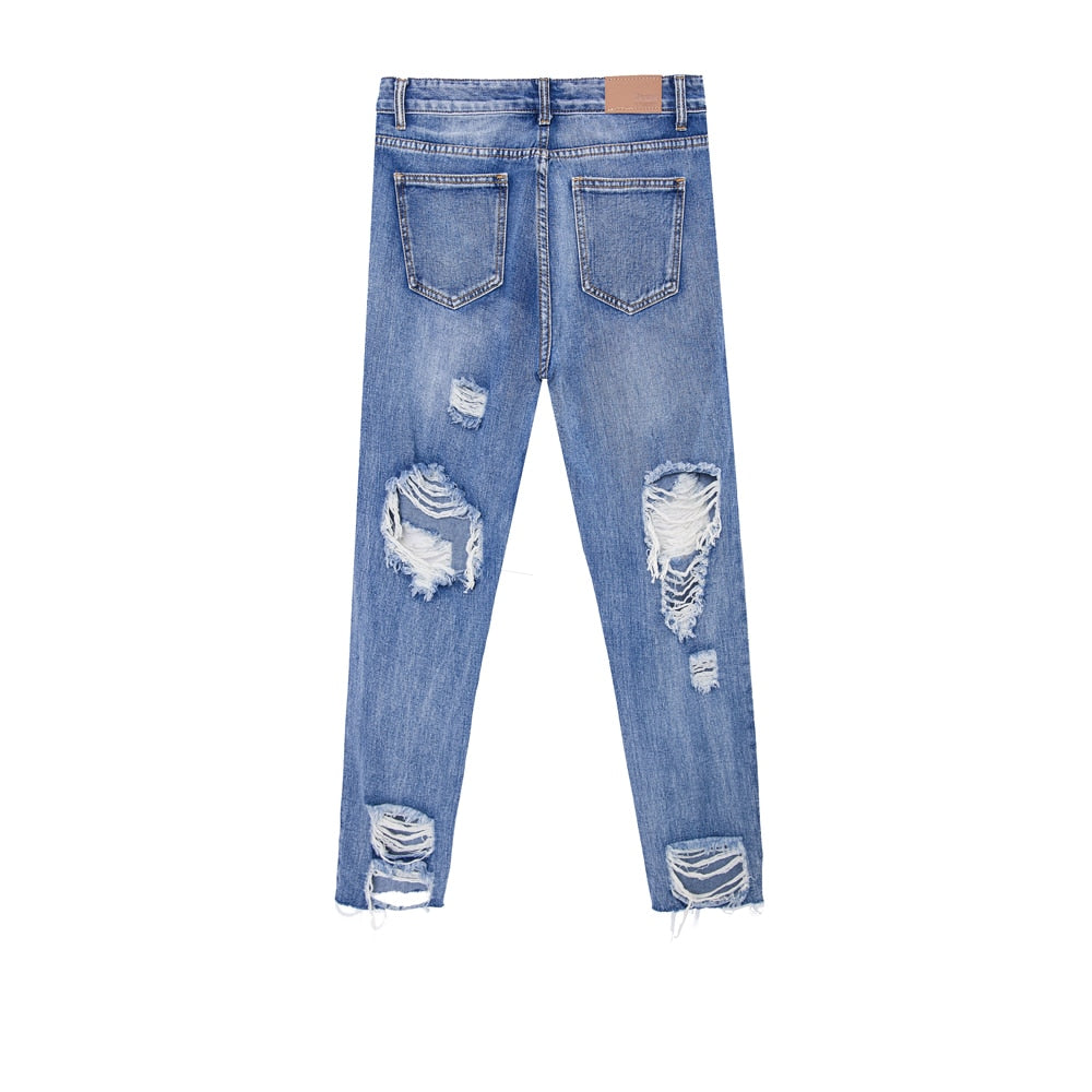 raw destroyed blue ripped denim jeans - limetliss